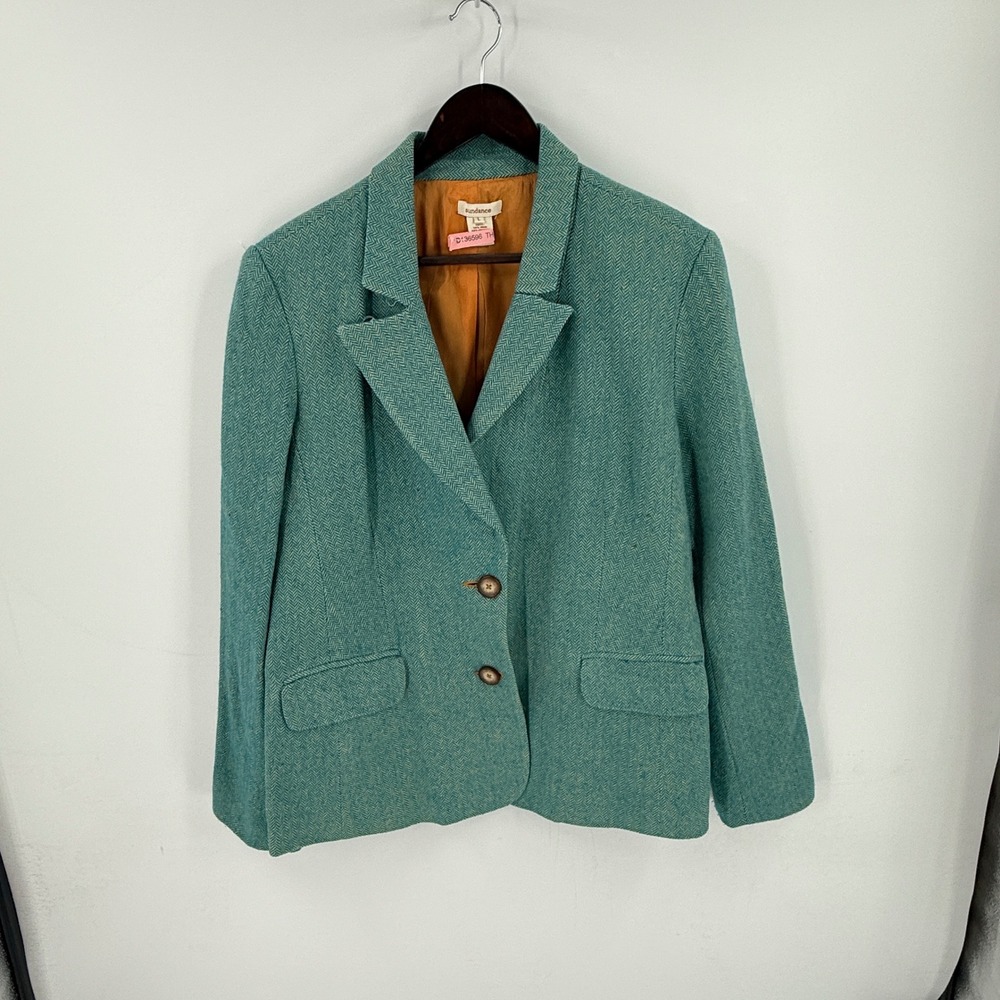 Sundance Wool Viscose Herringbone Blazer Teal Tailored Notch Lapel Size L Large - Picture 9 of 9